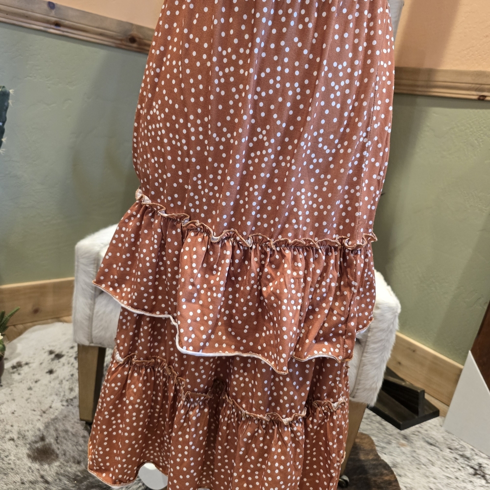 Tickled Teal Brown Polka Dot Ruffle Skirt